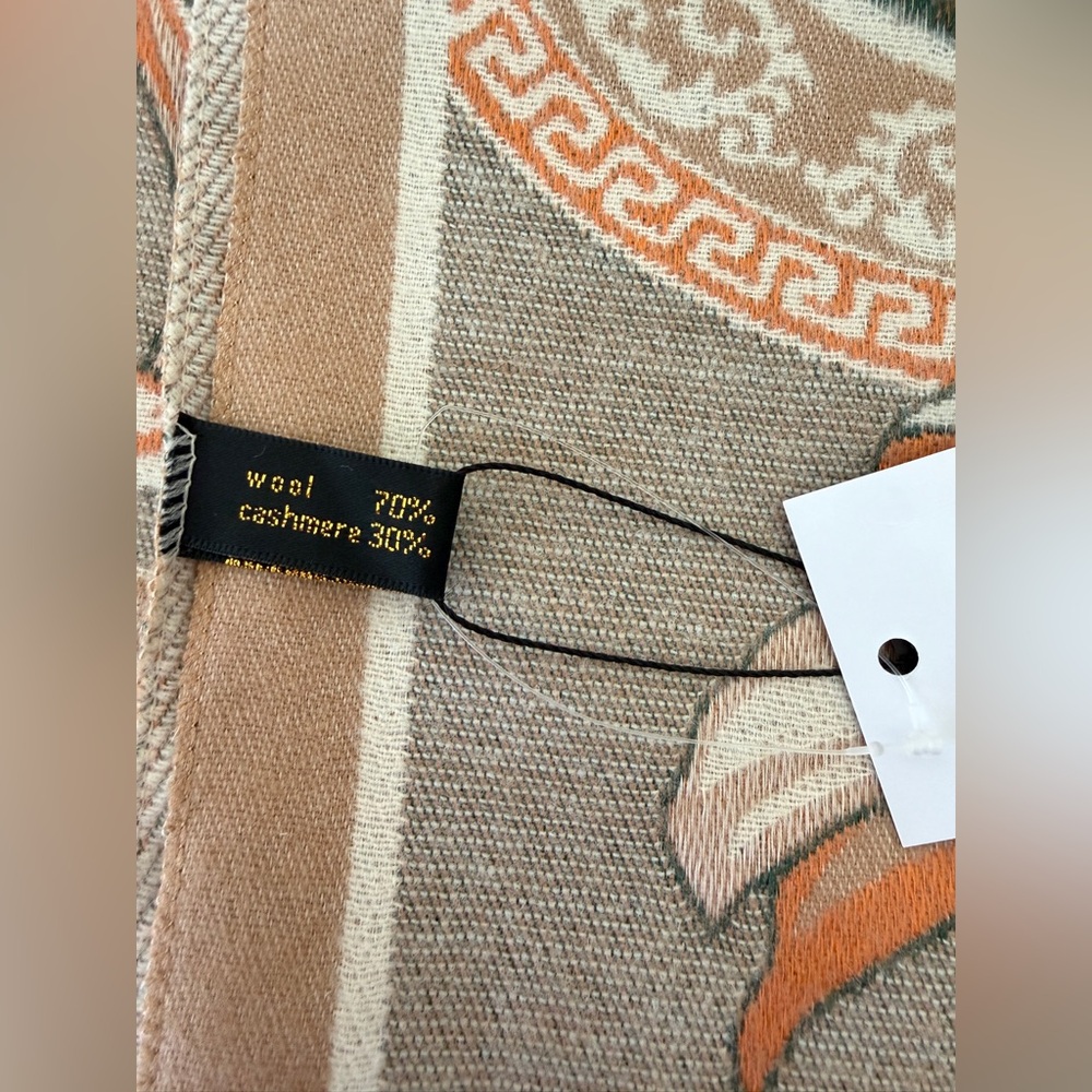 Cashmere Wool Scarf Shawl Large 74.8x27.6 in Beige Brown Pattern New - Picture 2 of 4
